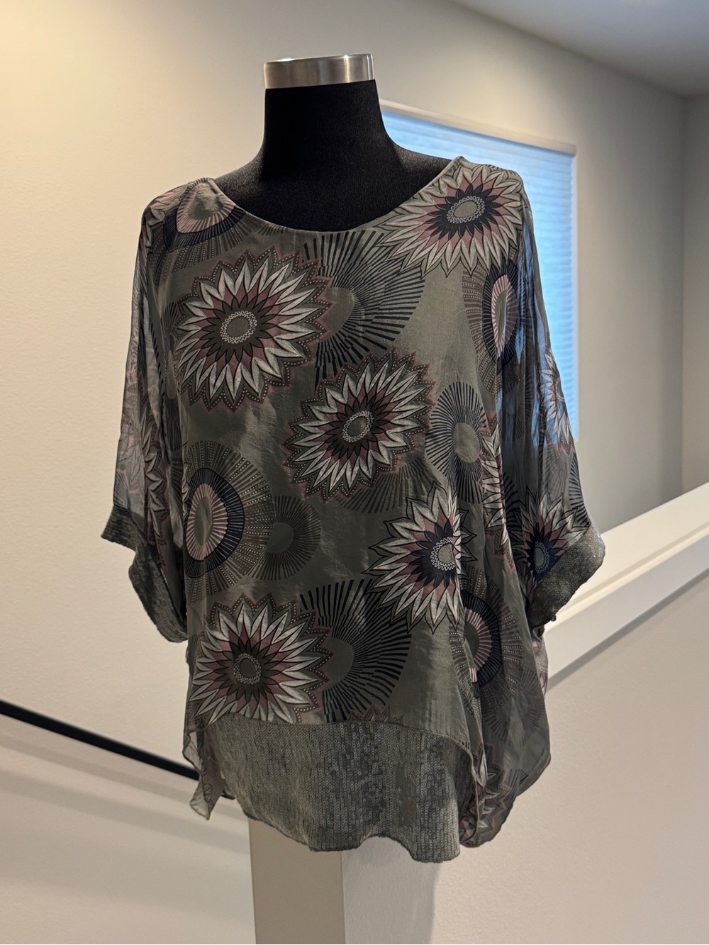 Floral Graphic Dolman Top - Olive Green